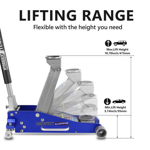 Hydraulic Low Profile Aluminum Steel Racing Floor Jack with Dual Piston Quick Lift Pump With 2.5 Ton Capacity
